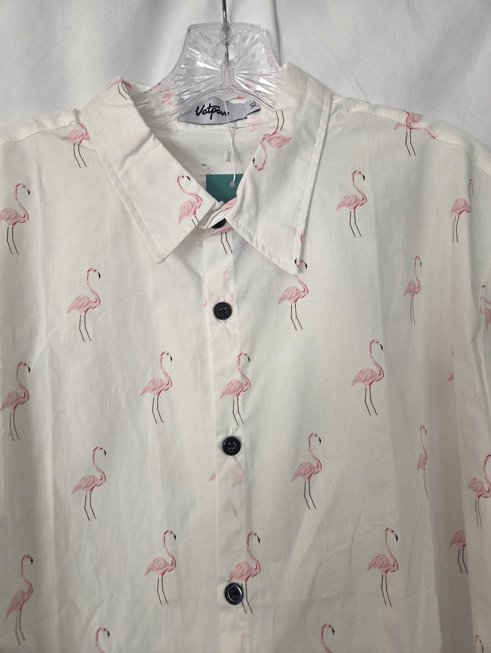 Vatpave NWT Short-Sleeve Flamingo Print Shirt - White/Pink Size Xl